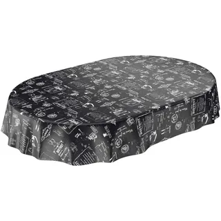 ANRO Wachstuchtischdecke abwaschbar Oval 180 x 140 cm Schwarz