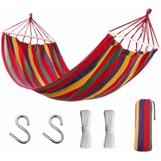 Hängematte Outdoor 2 Personen, 200x150cm XXL | Mit gebogener Holzstange, Befestigungsgurte, Tragetasche, Für Indoor, Outdoor, Garten, Balkon, Terrasse, Camping