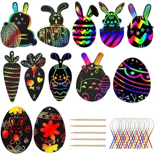 Faburo 36pcs Bastelset Ostern Kratzbild Anhänger von Ostereier Bastelset für Kinder zum Basteln zum Ostern