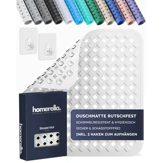 Homerella® Duschmatte rutschfest - 100% BPA frei - Inkl. 2 Haken zum Aufhängen 53x53cm - Antirutschmatte Dusche hautsensitiv & schimmelresistent - Duscheinlage maschinenwaschbar