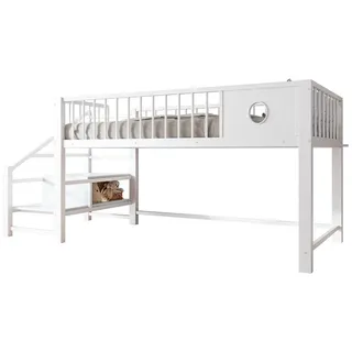 Okwish Halbhochbett 90/200 cm Weiß aus Metall mit Stauraumleiter , Holzwerkstoff , 90x200 cm , Babymöbel & Kindermöbel, Kinderzimmer & Jugendzimmer, Kinderbetten, Hochbetten