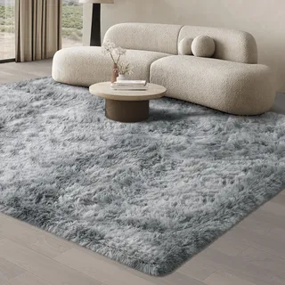 JOJOSEE Hochflor Teppich Wohnzimmer, 200 x 300 cm Anti-Rutsch Wohnzimmerteppich, Waschbarer Flauschiger Teppich für Schlafzimmer & Kinderzimmer, Hellgrau
