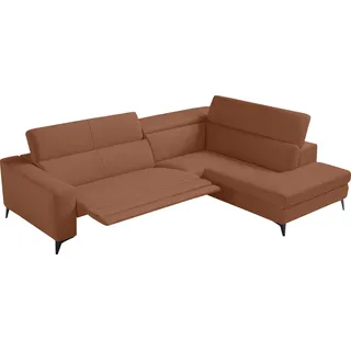 Ecksofa EGOITALIANO "Edith, Designsofa mit hohem Sitzkomfort, Breite 269cm, L-Form", rot (brick), B:269cm H:96cm T:203cm, Leder »BULL« (echtes Rindsleder). Geschliffenes, pigmentiertes und behandeltes Rindsleder mit einer Dicke von 1, 3-1, 5 mm. Dieses Leder zeigt eine ziemlich weiche Hand mit einem halb undurchsichtigen Aussehen. Es handelt sich um ein geschütztes Leder. Eine leichte Deckschicht schützt sie vor Flecken, ohne ihre ursprünglichen Eigenschaften zu verändern. Die geschützten Leder kombinieren