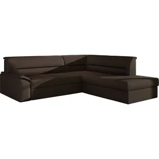 Ecksofa mit Schlaffunktion und Bettkasten, Sofa Eckcouch L-Form Schlafsofa Sofagarnitur Wohnlandschaft mit Bettfunktion Polstergarnitur Couch für Wohnzimmer - Ecksofa FLORIANO R15 Rechts, Braun Kunstleder (Soft 66) - Braun