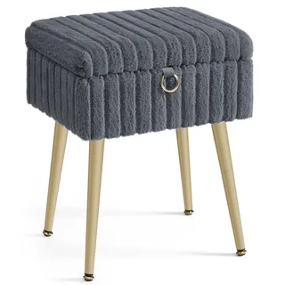 Songmics Schminktisch-Stuhl, Hocker mit Stauraum, Schminkhocker, Fußhocker, Metallbeine, gepolstert, verstellbare Füße, Wohnzimmer, Schlafzimmer, Ankleidezimmer, schiefergrau LOM505GZ02