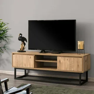Dmora Themis TV-Lowboard 140x40x50 cm Schwarz/Eiche Holz, Metall