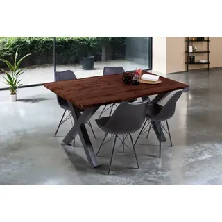 Esstisch Baumkante Holz-Optik Nussbaum 160 x 85 X-Gestell schwarz JOSY - Braun