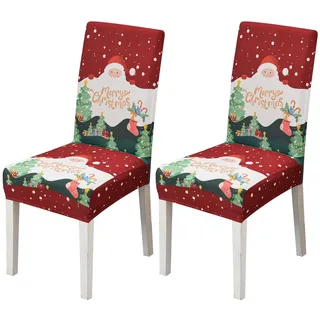 HTTDSLF Stuhlhussen 2er Set Stretch, Stuhlhussen für Esszimmerstühle, Stretch Stuhlhussen, Abnehmbarer Waschbar Stuhl Hussen, Überzug Stuhl, für Esszimmer, Küche, Restaurant (Weihnachten)