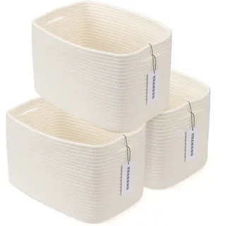 XUANGUO Gewebte Aufbewahrungskörbe aus Baumwollseil, zum Organisieren von Regalen, rechteckig, quadratisch, dekorativ, Körbe für Kleidung, Spielzeug, Bücher, Handtücher, Kinderzimmer, 3 Stück, Weiß