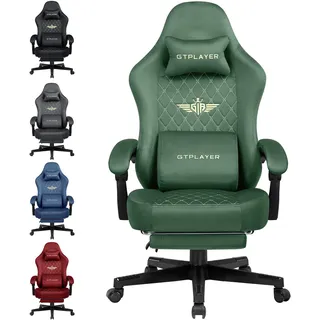 GTPLAYER Gaming Stuhl Stoff Gaming Chair Ergonomisch Bürostuh PC Stuhl, Verstellbarer und Drehbarer Schreibtischstuh mit Fußstütze, Grün - Grün