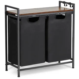 Auton Wäschekorb mit Ablage und 2 Häkchen, 2 Fächer, Wäschesammler mit 2 Abnehmbaren Oxford-Tuchbeuteln und Metallrahmen, 2 x 46 Liter, 73 x 30 x 74 cm, Schwarz