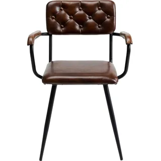 Kare Design Armlehnstuhl Salsa Leder, Braun, Esszimmerstuhl, Büffel Nappa Leder Bezug, Mangoholz Armlehnen, Stahlgestell, 79x53x56 cm (H/B/T)