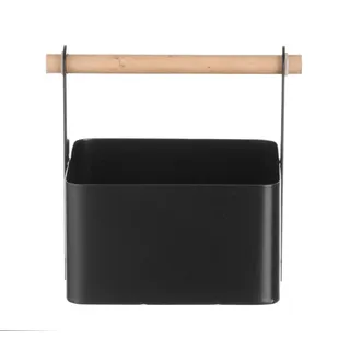 HENDI Tisch Caddy, mit Buchenholz Griff, für Pfeffer, Salz, Öl und Essig | Menage, Gewürzständer, Besteckbehälter, Küchen-Organizer, Küchenutensilienhalter, 170x130x(H)160mm, Kohlenstoffstahl, schwarz