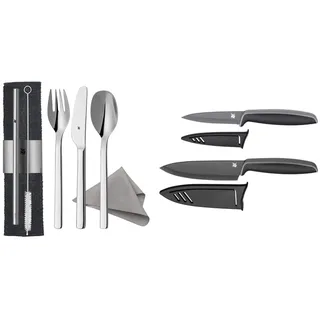 WMF my2Go Besteck Set 8-teilig, Outdoor Reisebesteck & Touch Messerset 2-teilig, Küchenmesser mit Schutzhülle, Spezialklingenstahl antihaftbeschichtet, scharf, Kochmesser, Gemüsemesser, schwarz