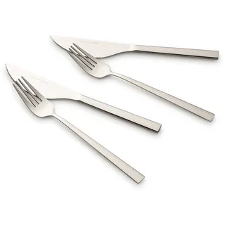 ECHTWERK Pizzabesteck‐Set 4‐tlg. - 2 Pizzamesser & 2 Pizzagabeln aus Edelstahl - hochwertiges Pizza & Steakbesteck für 2 Personen - Silber‐Edition