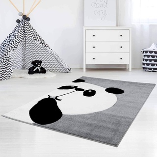 carpet city Kinderteppich Flachflor Bueno Panda-Bär in Grau mit Konturenschnitt, Glanzgarn für Kinderzimmer; Größe: 140x200 cm