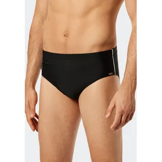 Badeslip SCHIESSER "Nautical Casual", Herren, Gr. 6, N-Gr, schwarz (000, schwarz), Baumwolle, unifarben mit Farbeinsatz, Badehosen Badeslip, mit extra flacher Reißverschlusstasche