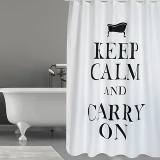 MSV Duschvorhang Keep Calm Polyester 180 cm x 200 cm Weiß-Schwarz