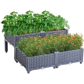 Hochbeet Kunststoff-Rattan 80x80x23-38 cm höhenverstellbar Graublau