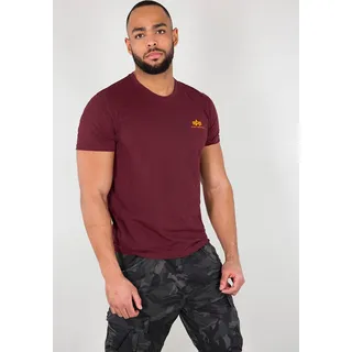 Rundhalsshirt ALPHA INDUSTRIES "BASIC T SMALL LOGO", Herren, Gr. S, rot (burgundy), Single Jersey, Obermaterial: 100% Baumwolle, bedruckt, schmal normal, Rundhals, gerader Abschluss, Shirts Rundhalsshirt, Baumwolle, regular fit