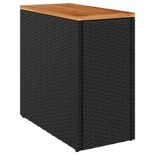 vidaXL Garten-Beistelltisch mit Holzplatte Schwarz 58x27,5x55 cm Poly Rattan - Schwarz