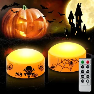 CANDLE IDEA 2 Stück Halloween LED Kürbis Lichter mit Timer und Fernbedienung, batteriebetriebene Jack-O-Laterne orange Lichter für Halloween Dekor, flammenlose Kerzen für Kürbis Dekoration