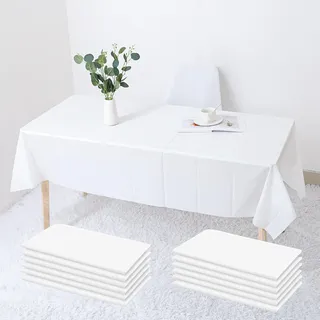 Janety 12 Packungen Einweg Tischdecke, wasserdichte weiße tischdecke, öl- und geruchsneutrale Rechteckig Tischtuch Geeignet, 137 x 274 cm Tischdecken, für Hochzeiten, Partys, Kindergeburtstage