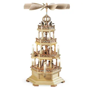 Tischpyramide Heilige Geschichte mit Engel 3-stöckig elektr. beleuchtet natur