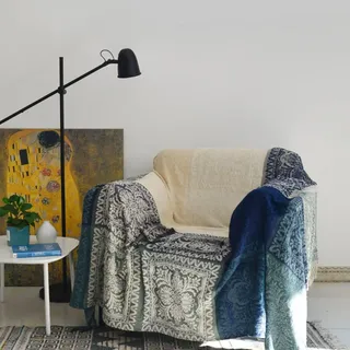 Chenille Überwurf Decke, Jacquard Quasten Überwurf Decke Sofa Stuhl Bezug Dekorative für Bett Couch, Sessel, Folk Tribal Muster (Beige, 150 x 190 cm)