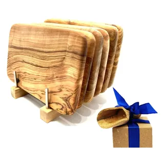 Frühstücksbrett OLIVENHOLZ-ERLEBEN "Bretterständer inkl. 6 Frühstücksbretter Olivenholz 22 x 14 cm", braun, B:11cm H:6,5cm L:14cm, Massivholz, Schneidebretter, Frühstücksbrett, platzsparende Aufbewahrung für bis zu 6 Brettchen an einem Ort