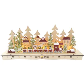 LED Holz Weihnachtsszenerie 55cm Weihnachtslandschaft Weihnachtsdeko Warmweiß