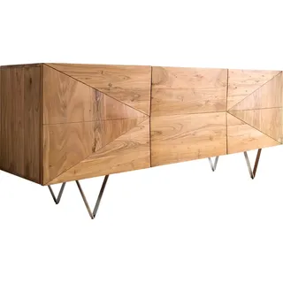 DeLife Design-Sideboard Wyatt 175 cm 3D Optik mittig Akazie Natur Edelstahl