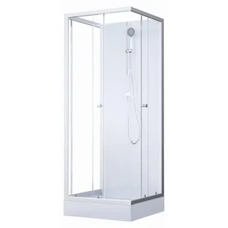 Dusche Komplett MARWELL Komplettdusche Fertigdusche White Dream 80 x 80 x 200 cm – Komplett Set inkl. Duschwanne und Armatur - reversibel aufbaubar - hochwertiges Aluminiumprofil System - Weiß