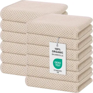 Moosfor Geschirrtücher 100% Baumwolle, 12er Set 32 x 72 cm, Weiche Geschirrhandtücher Küchenhandtücher Saugfähig Küchentücher Dicke Premium Geschirrtuch Spüllappen Putzlappen, Beige