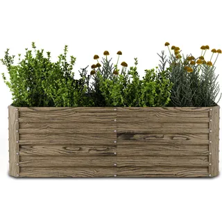 Blumfeldt High Grow Straight Hochbeet, Ergonomisches 972L Hochbeet Metall Holzoptik, Wetterfester Verzinkter Stahl Für Blumen, Kräuter & Gemüse – Rostbeständig, Offene Bodenstruktur & Einfache Montage - Braun