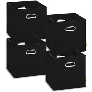 Storanda | 4er Set Aufbewahrungsbox 28x28x28 cm | Beiseitig Breite Griffe | Stabil & Faltbar | Regalbox für Würfelregal | Schwarz