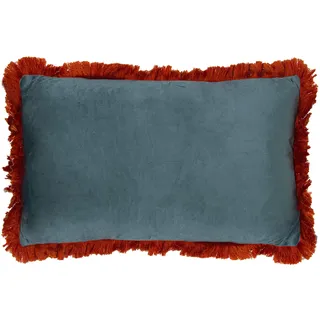 DRW Rechteckiges doppelseitiges Kissen aus Samt mit Reißverschluss in Wassergrün und Fransen in Orange, 50 x 30 cm
