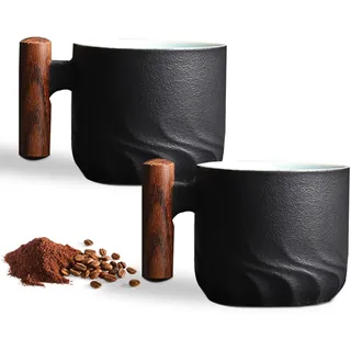 Espressotassen 2er Set (2 x 70 ml) Espressotassen Steingut Kaffeetasse Kaffeebecher aus Keramik Espresso Tassen mit Henkel, Mini Teetasse, Kaffeetasse für Espresso,Tee (2er Set - Schwarz)