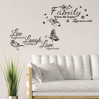 SwirlColor Familie Live Lachen Liebe Wandaufkleber 2pcs, Inspirierende Wandtattoo Familie Brief Wandkunst Aufkleber für Schlafzimmer Wohnzimmer Küche