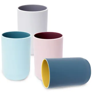 yeulluey 4 Stück Zahnputzbecher Set, Trinkbecher Kunststoff, Wiederverwendbar Zahnputzbecher Kunststoff Kinder, Tragbarer Plastikbecher für Das Badezimmer Tragbarer Reise Mundbecher (330ml)