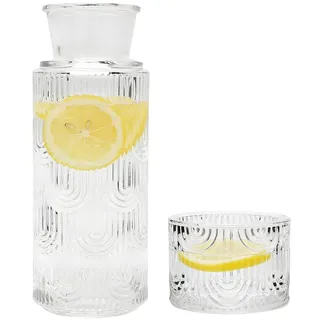 Nachttisch Wasserkaraffe Set mit Becher, 640ml Karaffe aus Glas, Glaskaraffe mit deckel, Mundwasser Flasche, Glas Karaffe für Schlafzimmer, Badezimmer und Wohnzimmer (Transparent)