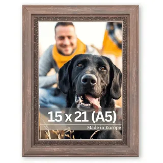 Victor Bilderrahmen Boho Braun in 15x21 cm (A5) - Leiste: 30x16mm - Fotorahmen Vintage Deko Rustikal - Bilderrahmen Braun 15x20 - Landhaus