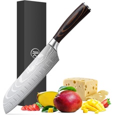 Joeji's Kitchen Santoku Messer aus Edelstahl mit ergonomischem Pakkawood-Griff - Rasiermesserscharfes japanisches Messer Scharfes Küchenmesser ideal zum Würfeln Hacken oder Schneiden