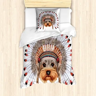 ABAKUHAUS Yorkie Mantele, Bonnet Tragen Hund, Milbensicher Allergiker geeignet mit Kissenbezügen, 135 cm x 200 cm - 80 x 80 cm, Mehrfarbig