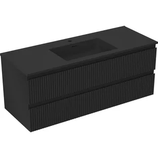 Mexen Rivel Badezimmer Unterschrank 120 cm mit Waschbecken Otis, 2 Schubladen, gerillt, schwarz matt - 91A20-12047-2-BFF71-W18M?