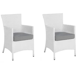 Beliani Gartensessel 2er-Set PE Rattan weiß Italy , Weiß , Kunststoff , 46x86x60 cm , Gartenmöbel, Loungemöbel, Loungesessel