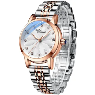 FORSINING Automatische mechanische Damenuhr, rotgoldenes Edelstahlband, luxuriöses Skelett-Zifferblatt, elegante Damen-Armbanduhr
