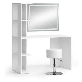 Vicco Schminktisch Tower, 122.2 cm mit Beleuchtung und Hocker, - Weiß