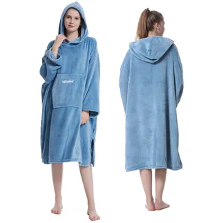 Hiturbo Bademantel, Damen Herren Robe, Unisex, Einheitsgröße, Warmer Weicher Fleece Mogenmantel mit Kaputze, für Strand, Schwimmbad, Zuhause
