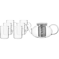 Leonardo Moon Tee-Set, Tee-Tasse und handgefertigte Tee-Kanne, Glas-Kanne mit Teesieb-Einsatz, 7er Set, 360 ml und 1,4 l, 032843